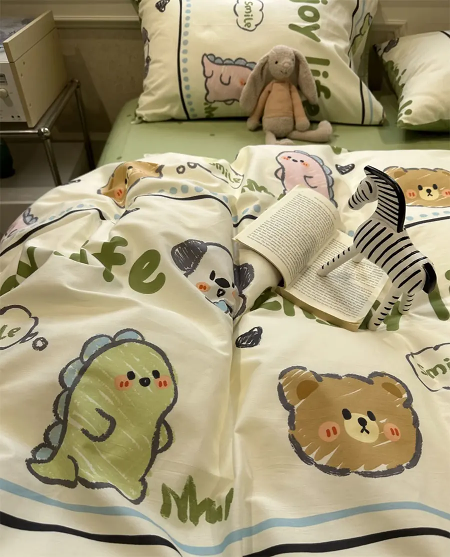 

Cute cartoon green dinosaur bear bedding set kid teen boy,twin full queen cotton home textile bed sheet pillow case quilt cover