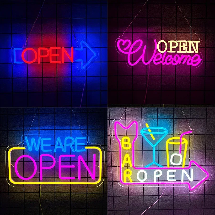 

Неоновые вывески «Добро пожаловать» для декора стен, светодиодные вывески «Открыто» для витрин магазинов, стеклянных дверей, магазинов, баров, салонов, с питанием от USB.