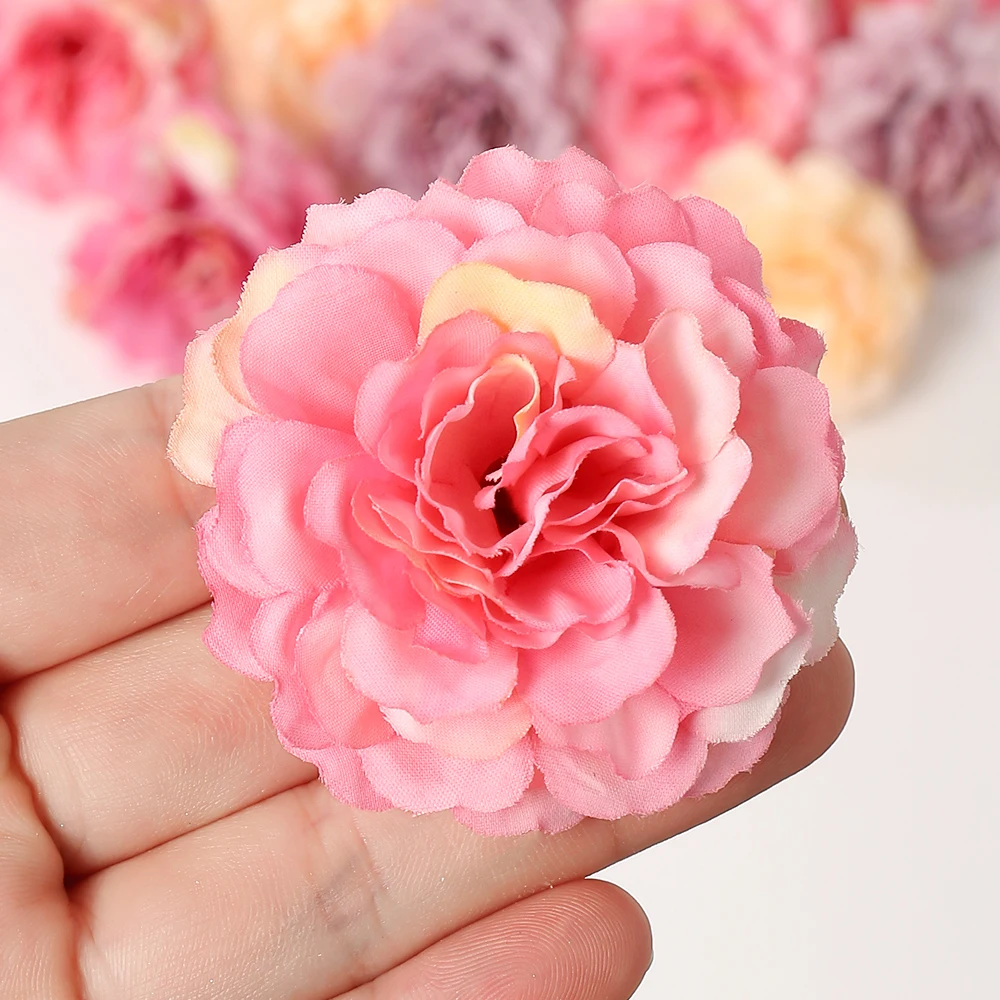 50 pz rosa fiori artificiali testa per la decorazione domestica festa di natale Bouquet da sposa decorazione accessori ghirlanda fai da te fiore finto