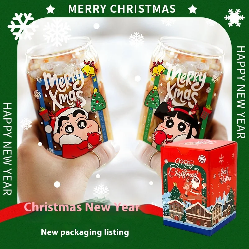 Christmas Crayon Shin Chan Glass Cup Home High Temperature Resistant Christmas Gift  Animation Derivatives Peripheral Products