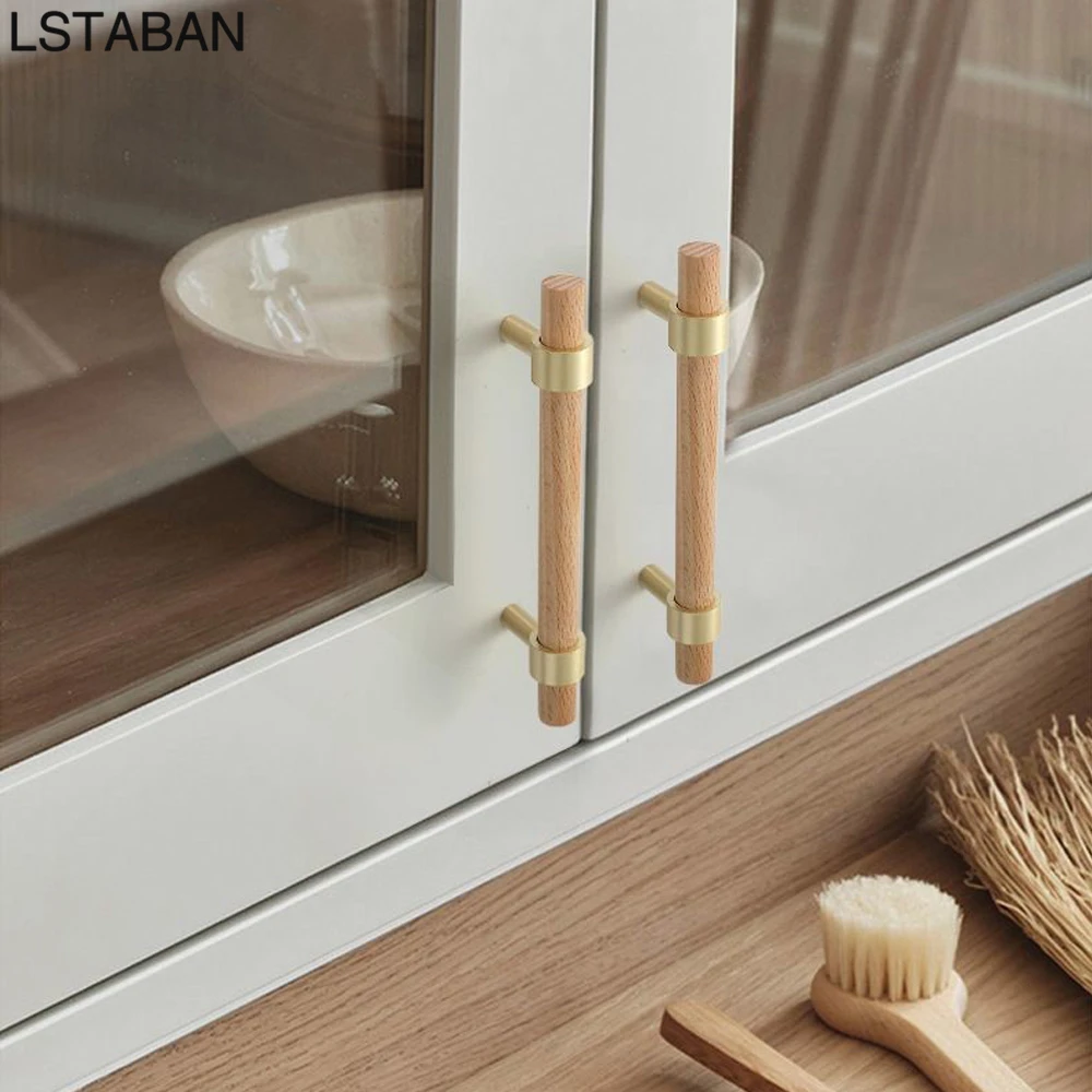 

Modern Simple Wooden Kitchen Cabinet Handle Beech Walnut Wardrobe Crystal Furniture Handle Zinc Alloy Drawer Pull Cupboard Knobs