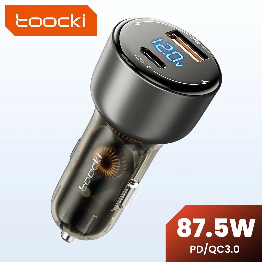 Toocki 87.5W USB Car Charger Type C Quick Charger For iPhone Xiaomi Samsung QC PD 3.0 LED Display Type C Car Charger For Laptop