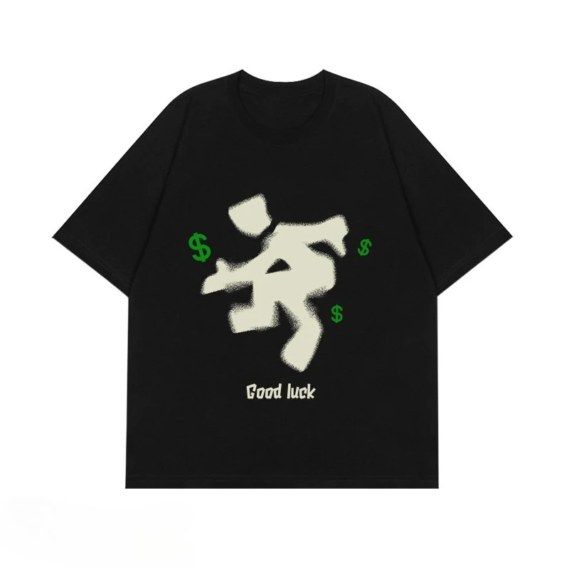

Bafang Lai CAI American Retro Heavyweight Hip-hop Art Graffiti High Street Trend Niche T-shirt Short Sleeve.
