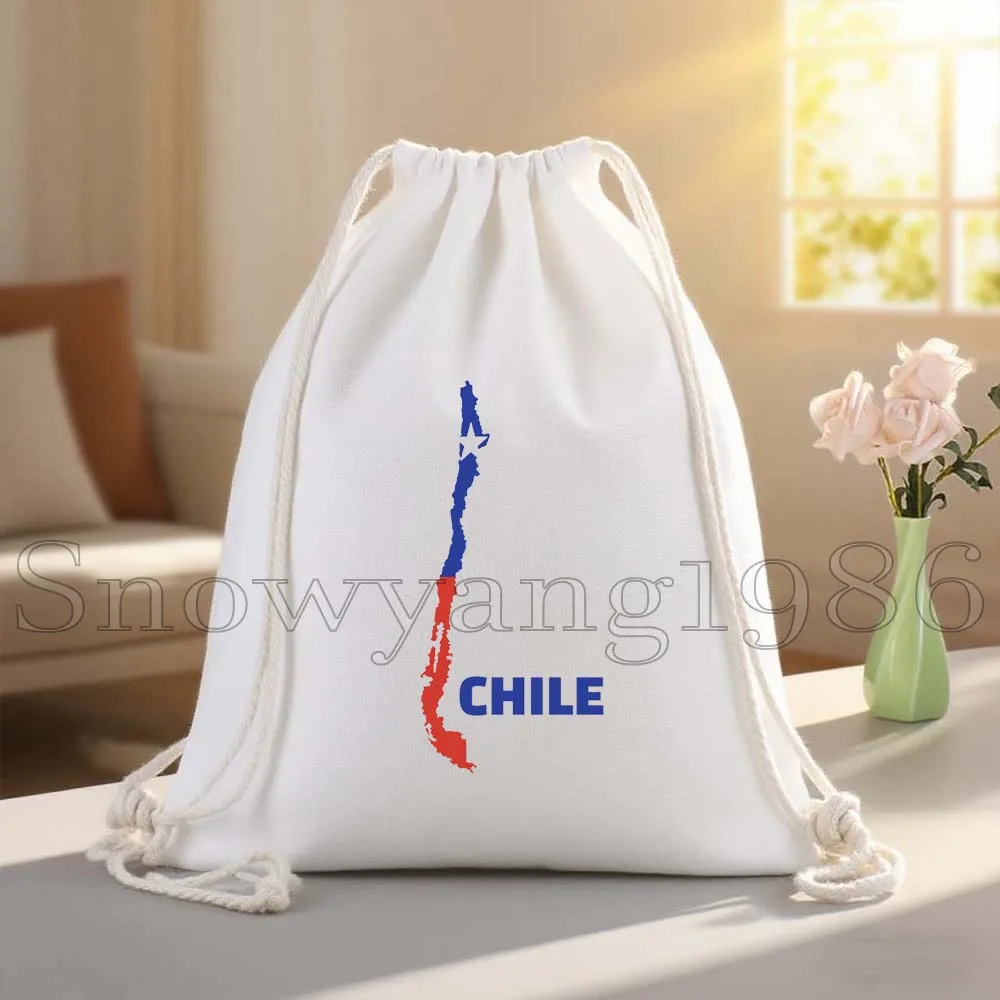 Chile Flag Map Chilene Patriotic Cute Gift Santiago Chili Chilean Canvas Drawstring Bags Soccer Backpack Gym Sackpack String Bag