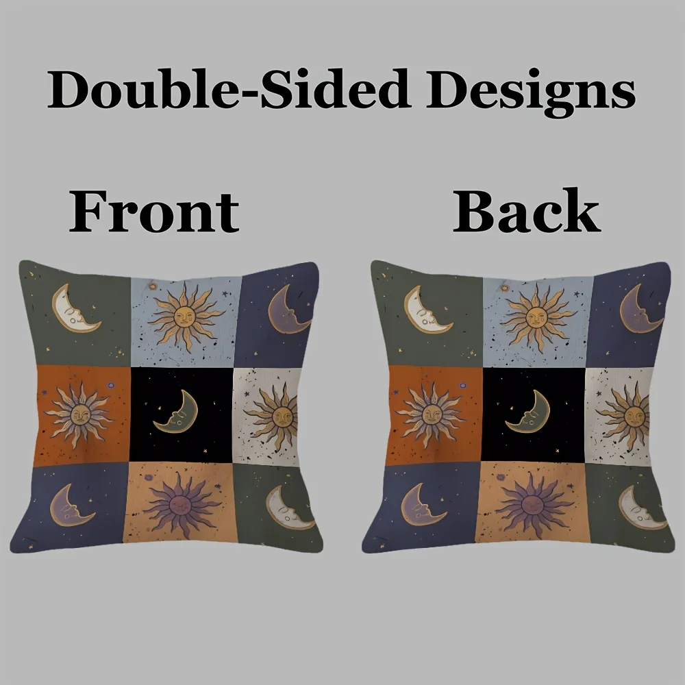 Boho Sun and Moon Design Pillow Case Double-Sided Celestial Decorative Cushion Cover, Traditional Home Decor for Sofa