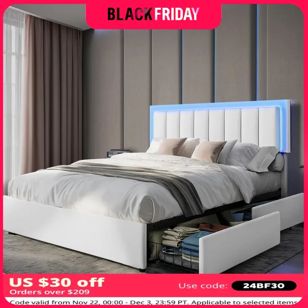 Upholstered Bed Frame With Faux Leather Headboard Strong Wooden Slats Support No Box Spring Needed White Twin Bed Frame