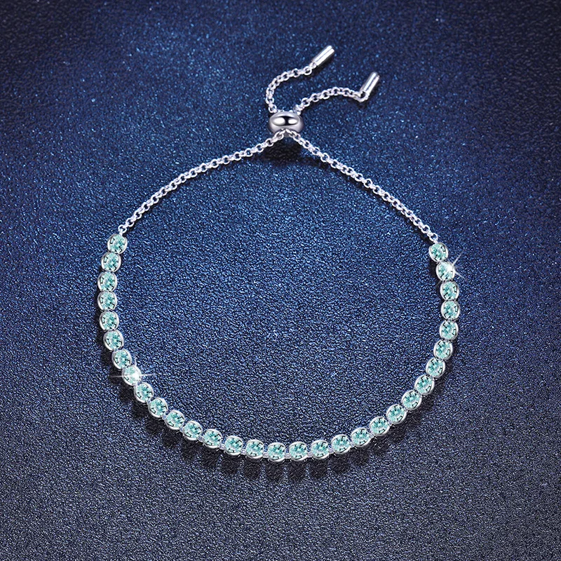 

Platinum PT950 18K Gold Bracelet,Women's Moissanite Gradient Lake Green Light Luxury High-end FeelAdjustable Moissanite Bracelet