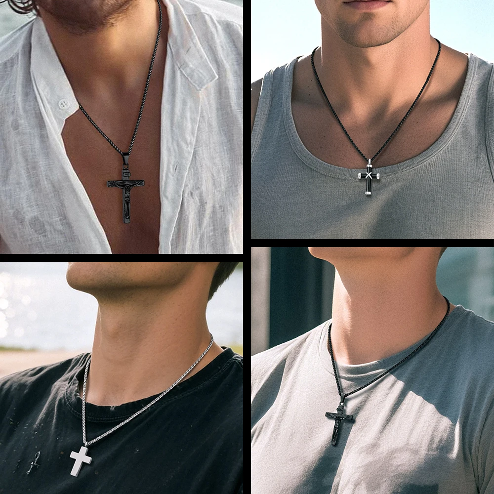 U7 316L Stainless Steel Urn Necklaces for Ashes Jesus Crucifix Cross Hourglass Pendant Waterproof Funeral Cremation Jewelry Gift
