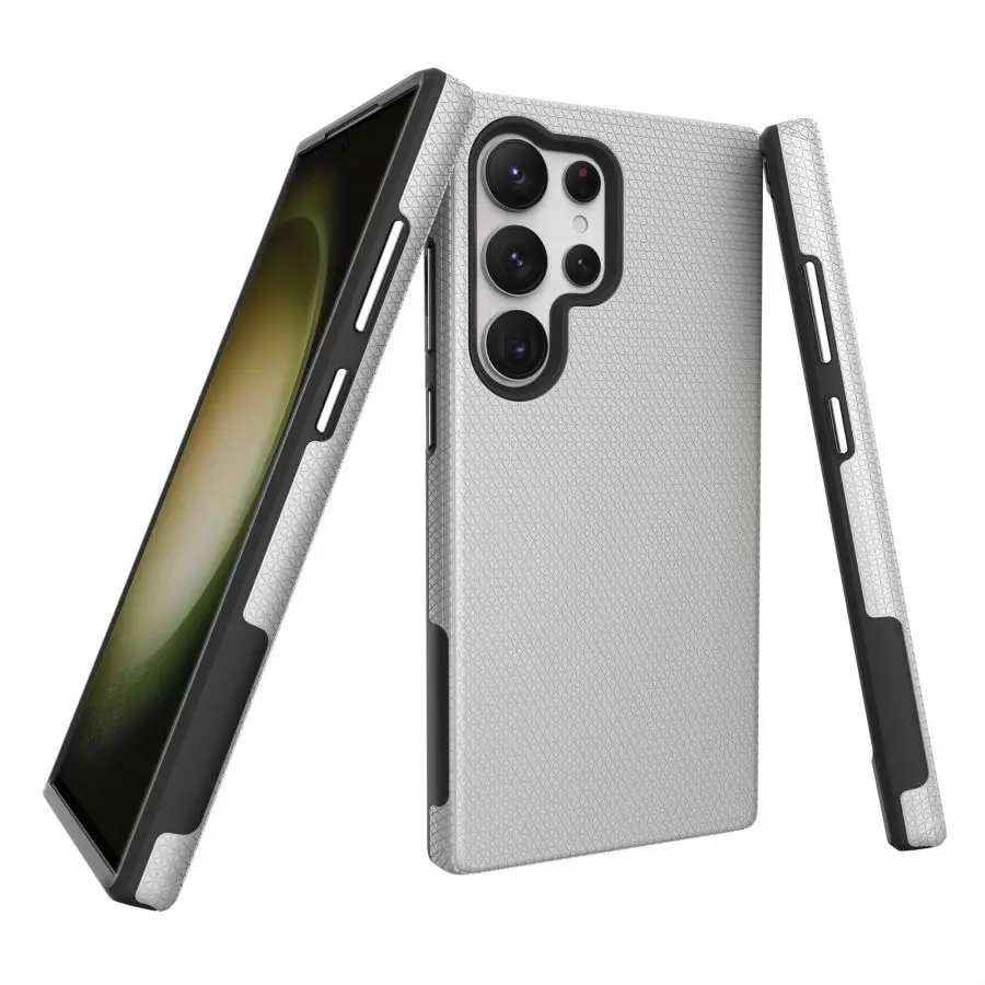 

For Samsung Galaxy S24 Ulater Case 2-In-1 Tpu Pc Plaid Simple Business Anti Hand Sweat S24 Shockproof Case