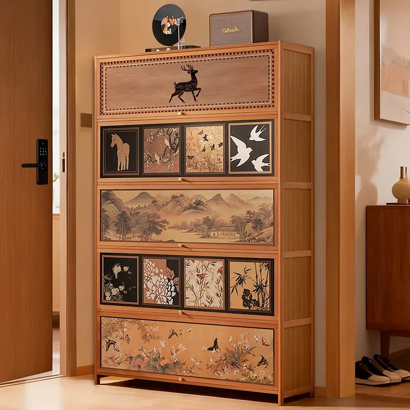 Medieval Style Shoe Cabinet Integrated Household Shoe Rack at Door Simple Large Capacity Floor to Ceiling Living Room Home