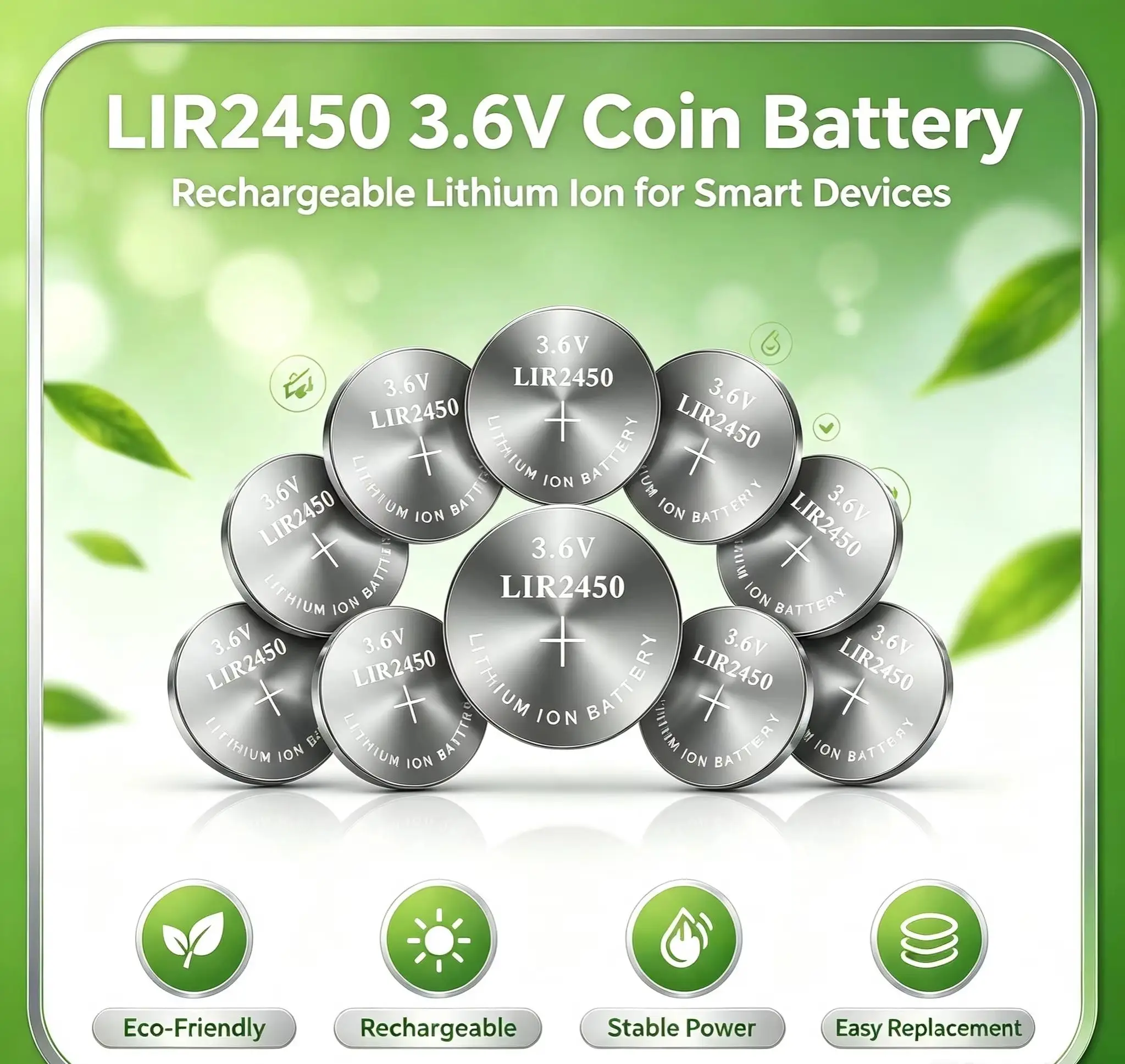5-50PCS Rechargeable 2450 Batteries 3.6V Ultra Long Lasting Rechargeable LIR2450 Lithium Coin Button Battery Replace CR2450