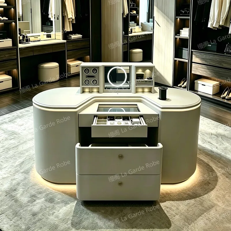 Mange Cloakroom Leather Medium Size Island Electric Smart Lifting Makeup Mirror Jewelry Cabinet Watch Shaker Storage Box