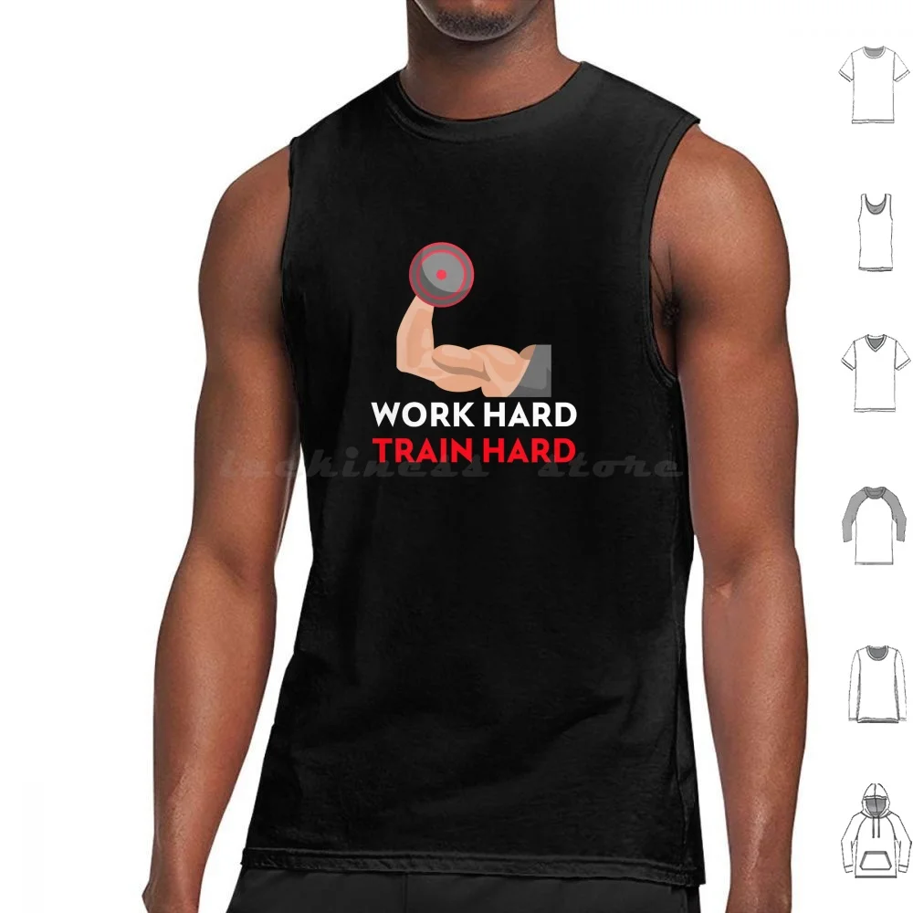 Work Hard Train Hard Tank Tops Print Cotton Weightlifting Training Workout Lift Swole Gains Work Hard Train Hard Weights