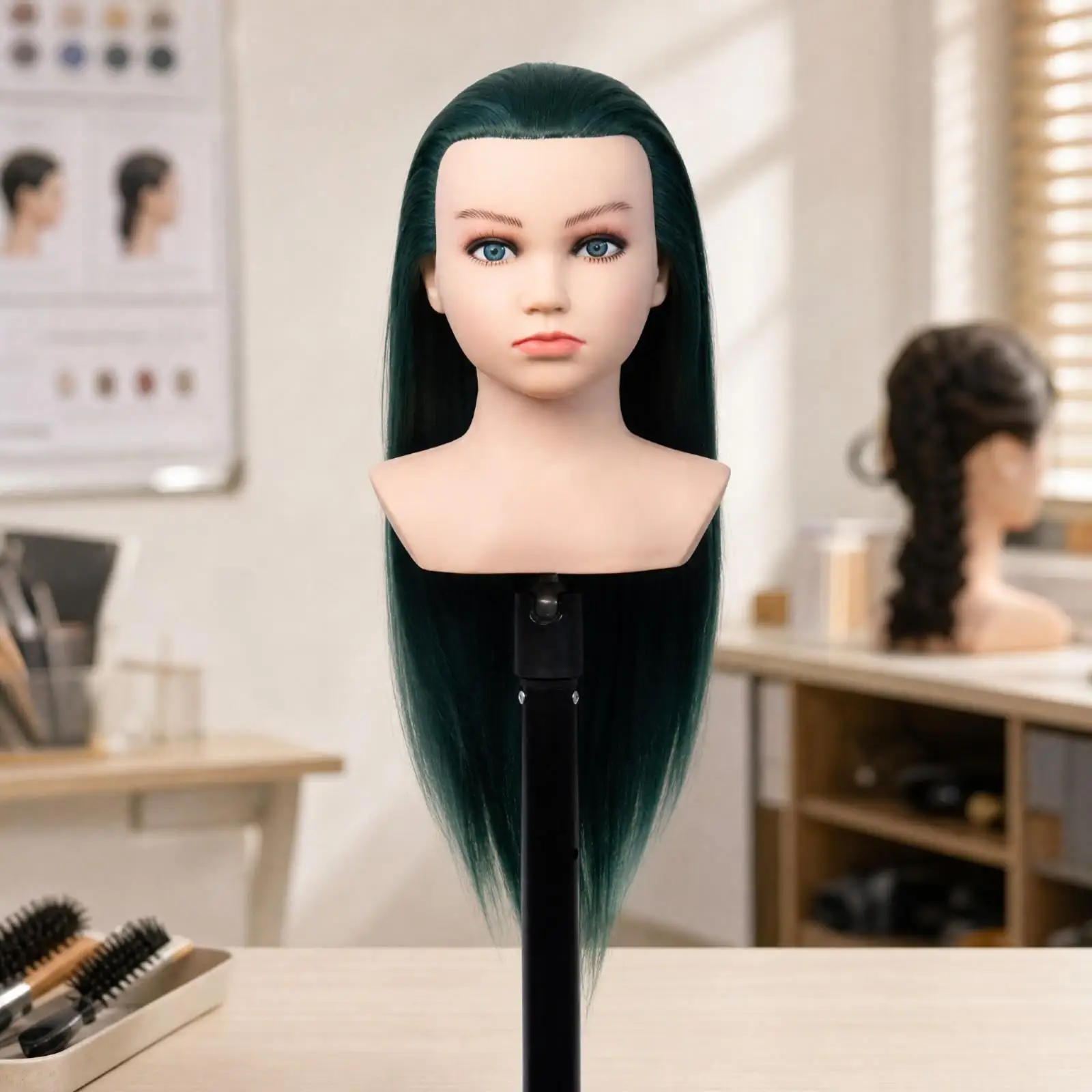 PVC Hairstyling Mannequin Head with Shoulder for Classroom Training Braiding Practice and Wig Display for Learners