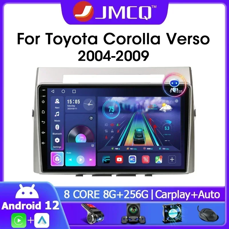 

JMCQ 9" Android 12 Car Radio for Toyota Corolla Verso AR10 2004-2009 Multimedia Player 2Din Carplay Stereo GPS Head Unit Audio