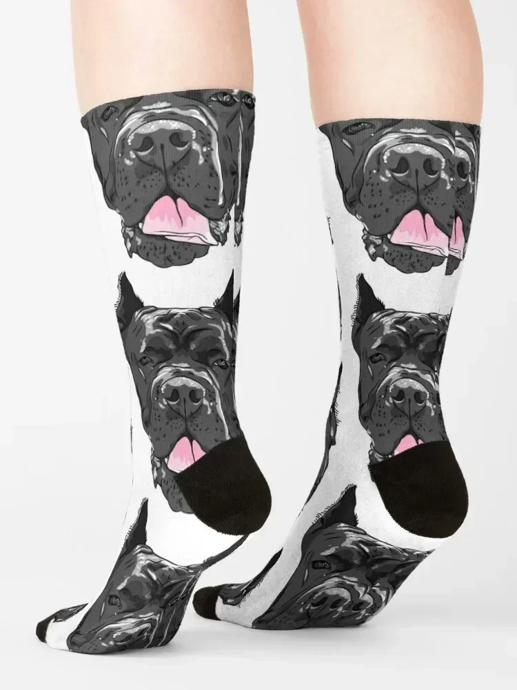 Black cane corso italian dog breed head face portrait Socks snow Toe sports Run warm winter Socks Ladies Men's