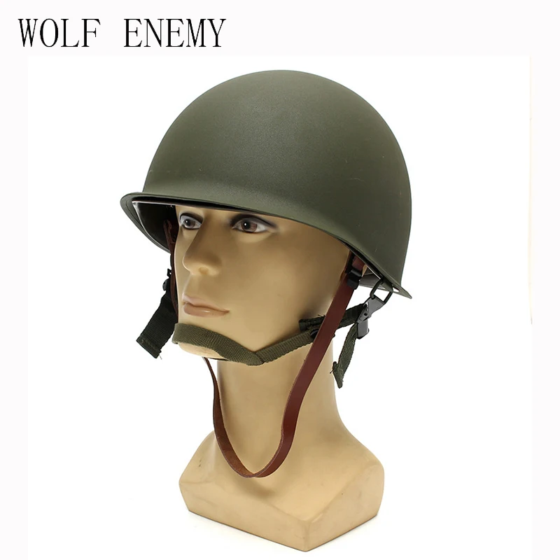 US M1 Green Helmet Replica Adjustable with Net/Canvas Chin Strap Tactical Paintball Gear Steel Helmet for Adults