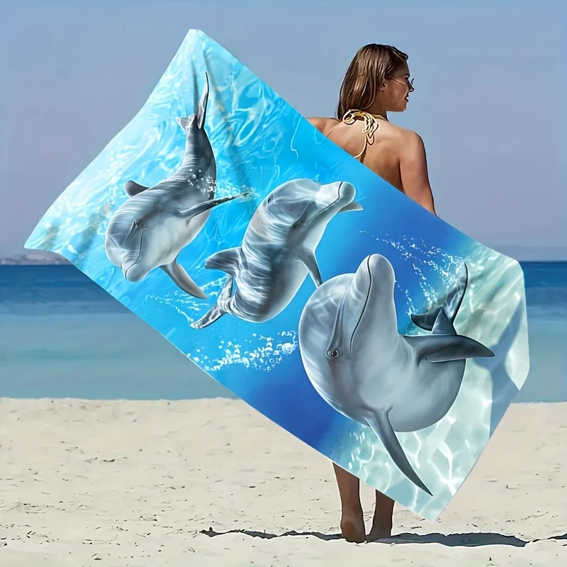 Dolphins Beach Towel Ocean Animal Print Soft Quick-Dry Large Bath Towel for Kids Travel Swim Pool Summer Fun