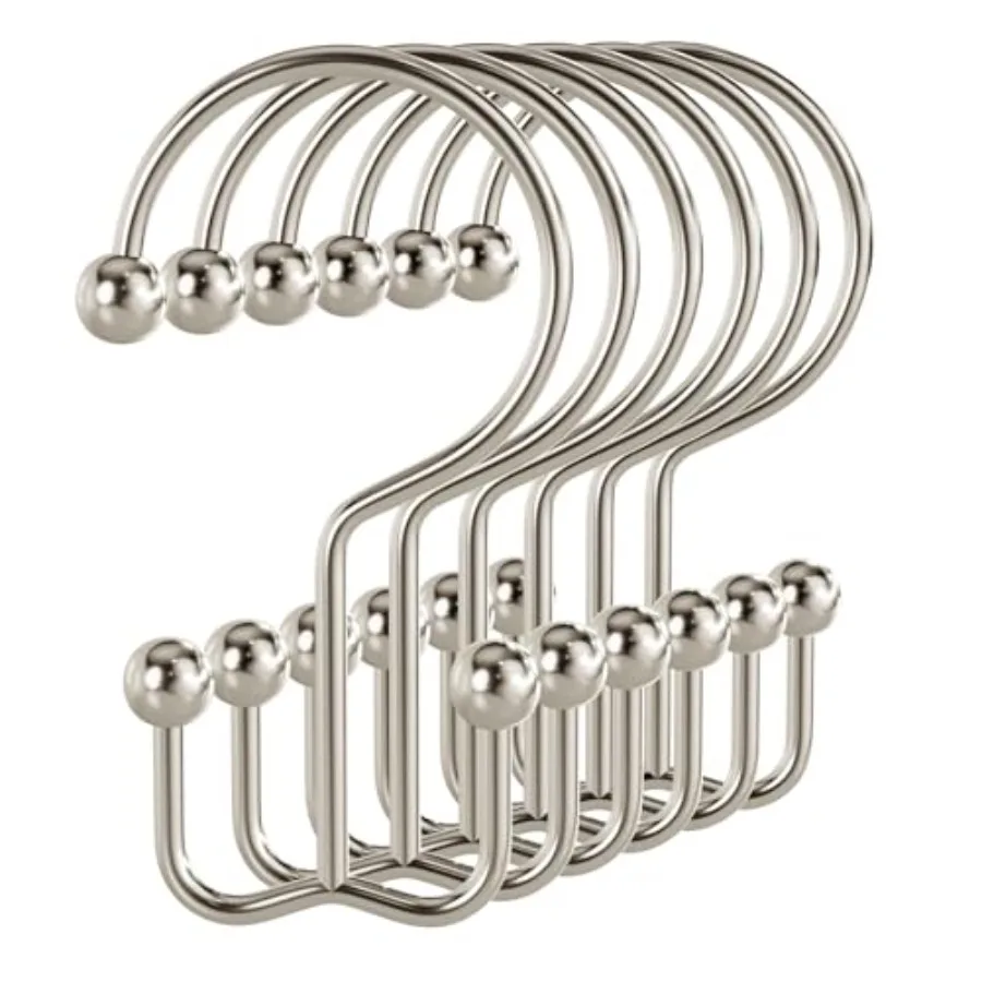 

Shower Curtain Hooks Shower Curtain Rings, 12 Pcs Double Hook Shower Curtain Hooks Rings Shower Curtain Hangers Rust Proof, Met