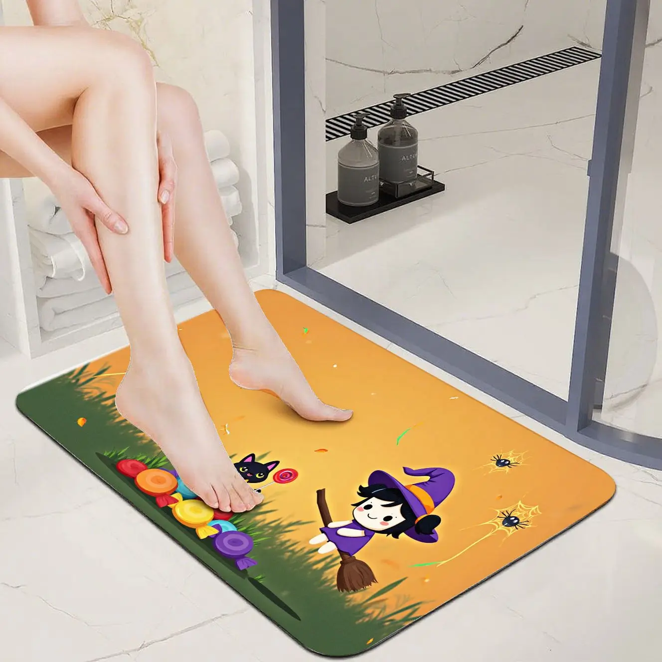 

MatMuse Halloween Black Cat and Candy Design Soft Diatomaceous Earth Mat Floor mats Washable Quick-Drying Hallway Fashion Mat