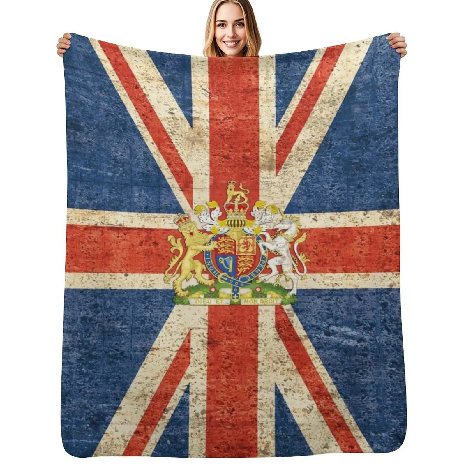 Flag of United Kingdom and Royal coat of arms of United Kingdom, Throw Blanket Bed linens Luxury Brand Blankets