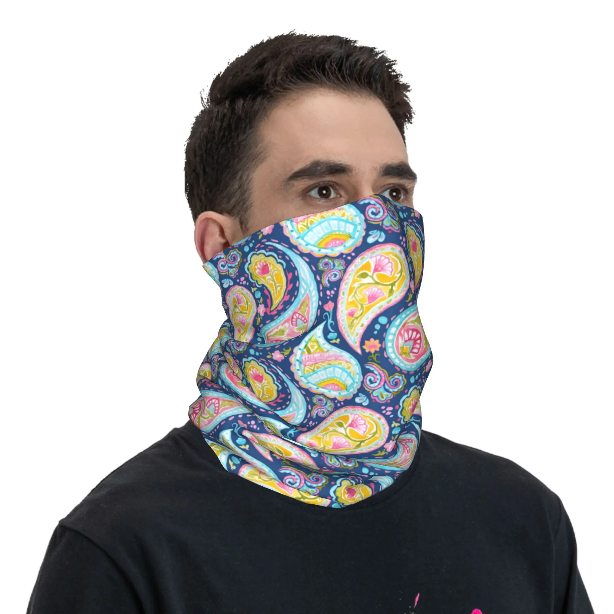 Custom Colorful Retro Paisley Pattern Bandana Winter Neck Warmer Men Windproof Wrap Face Scarf for Hiking  Gaiter Headband