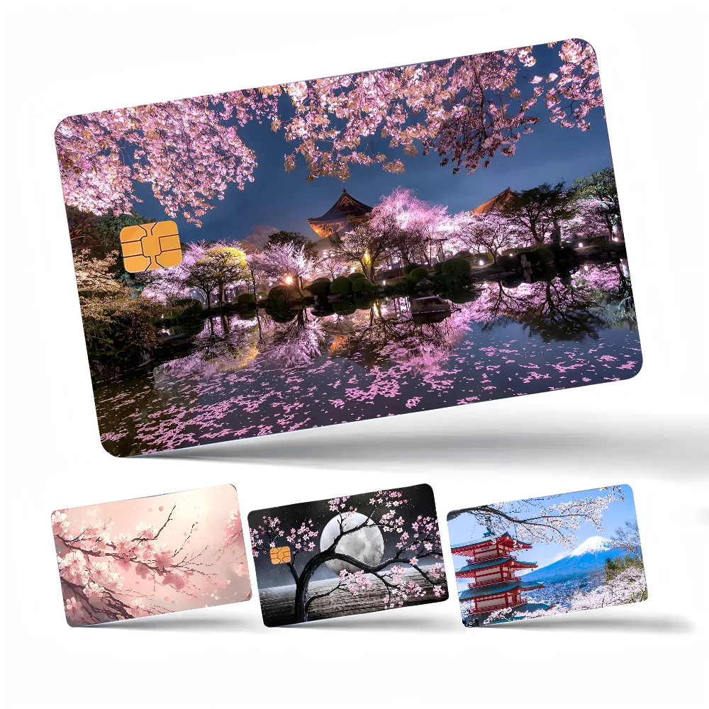 Sakura japonés flor de cerezo Anime joven tarjeta Creidt tarjeta de débito pegatina película funda cinta frontal para Chip pequeño grande sin Chip