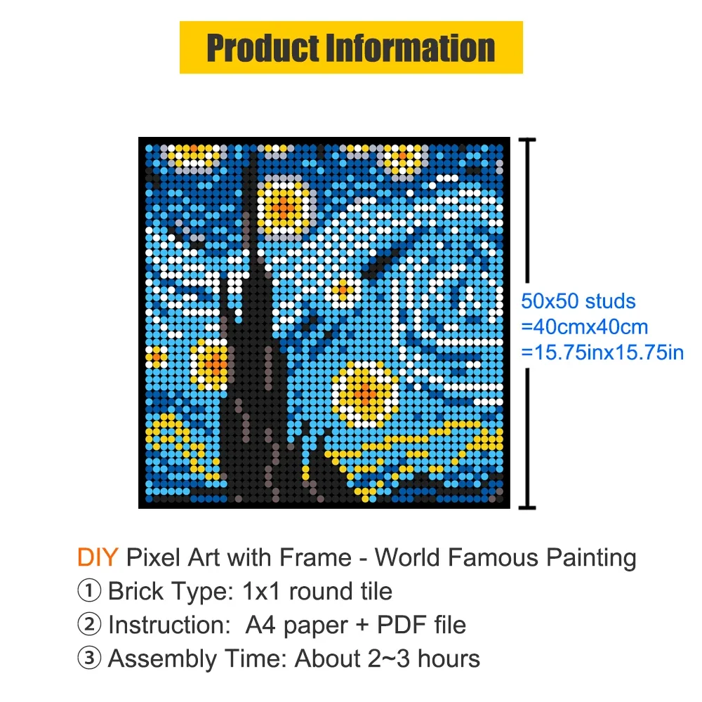 2488PCS MOC Pixel Art Starry Night Pop Famous Home Decorative Painting Mosaic Wall Frame Building Blocks Dots DIY Jigsaw Gift - view 2