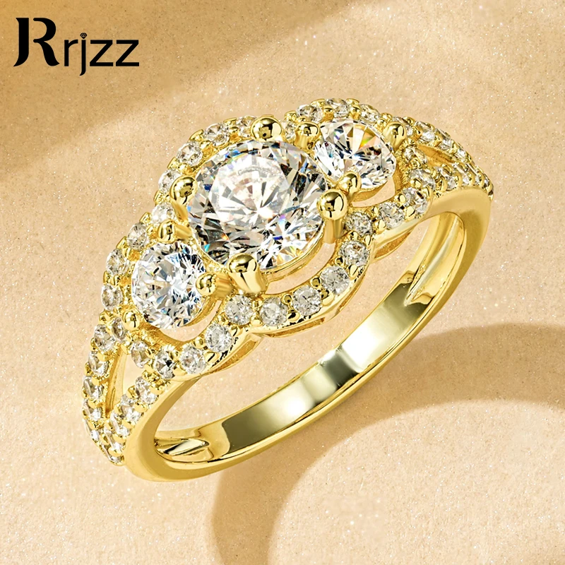 Rrjzz Dreisteiniger Halo-Verlobungsring im Vintage-Stil für Damen, 6,5 mm, 1 Karat, Moissanit-Diamant, Zirkon, Eheringe, Schmuck, Geschenke