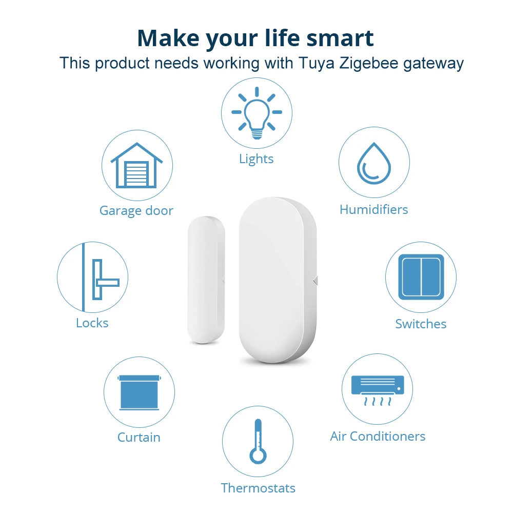 Capteur d\'ouverture de porte/fenêtre Tuya Zigbee, détecteur de porte de Garage, fonctionne avec Tuya Zigbee Hub Alexa Google Home, sécurité pour