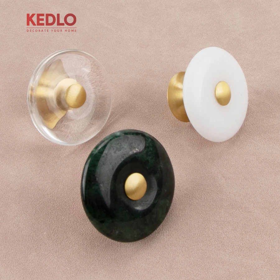 KEDLO Modern minimalist transparent knob kitchen cabinet marble green handle drawer brass handle