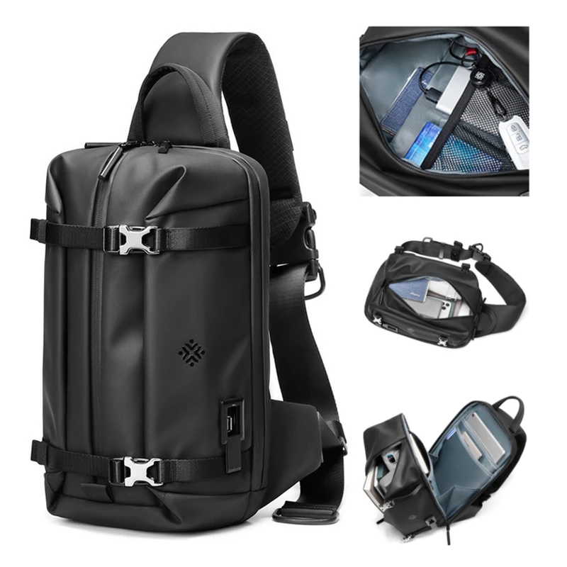 Men's Expandable Shoulder Bag USB Charging Travel Chest Bag Waterproof Crossbody Messenger Pack For Male Women Female