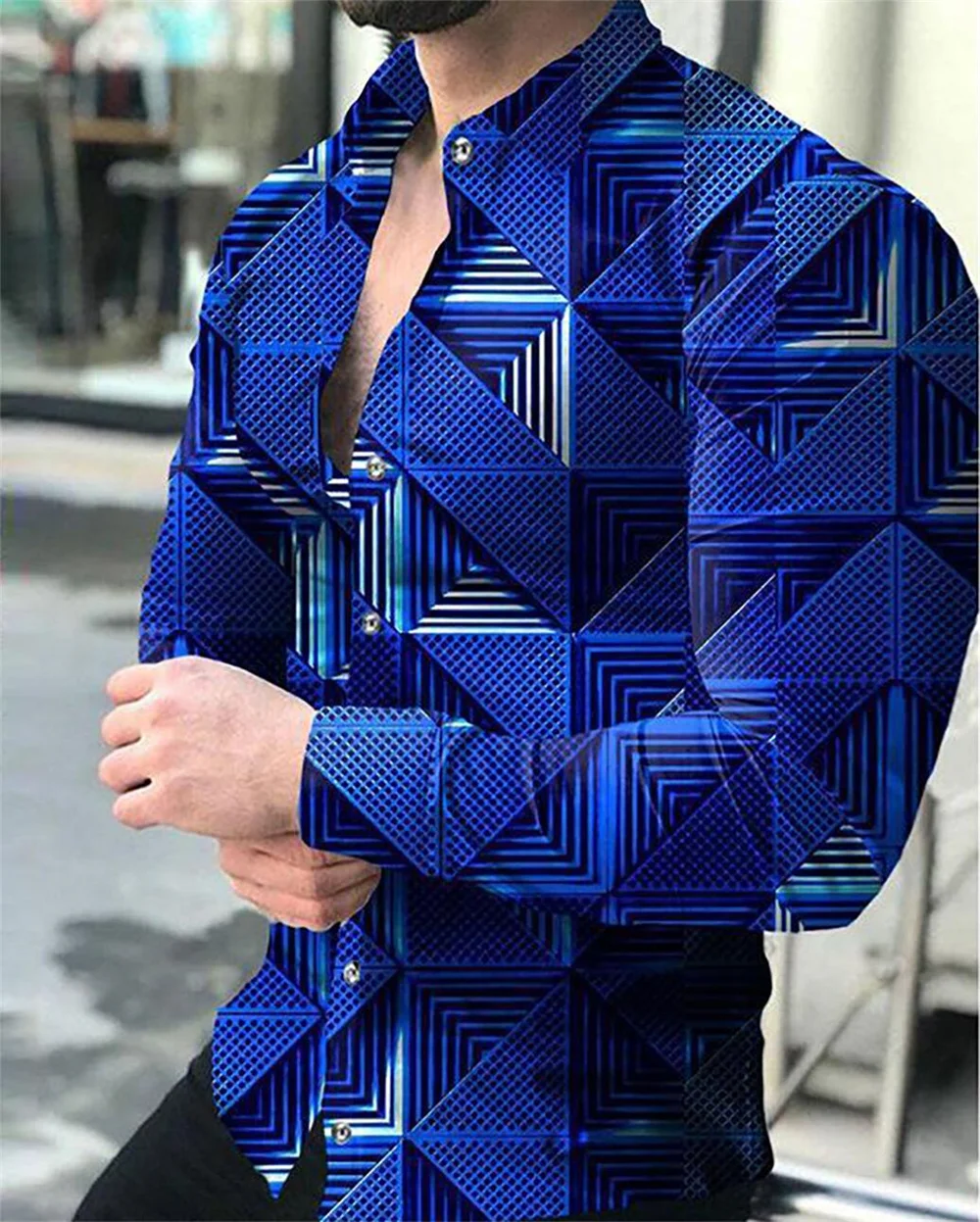 2023 männer der party top luxus sozialen männer revers taste hemd 3D druck mit langen ärmeln hemd casual straße designer kleidung