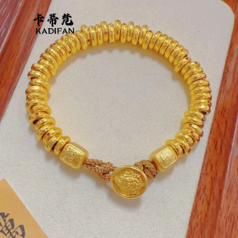 2025 New  Real 24K Gold Plated Yellow God of Wealth Coil Bracelet Women DIY Chinese Style Jewelry Zakilam Red Rope No Fading