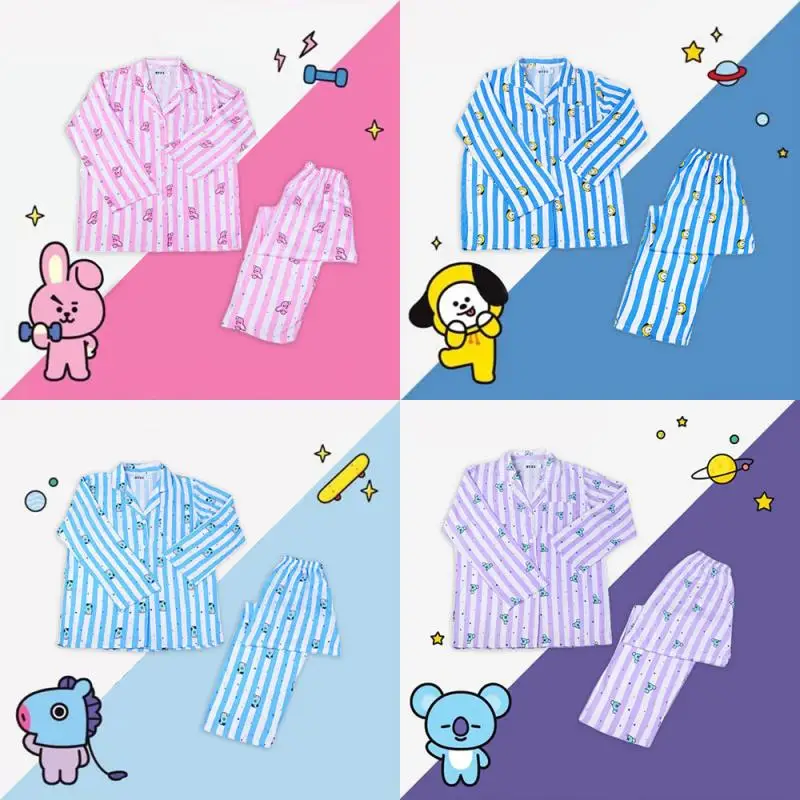 Anime dos desenhos animados bt21 tata chimmy cooky pijamas t2k primavera outono nova casa bonito roupas casuais pijamas roupas de casal presentes