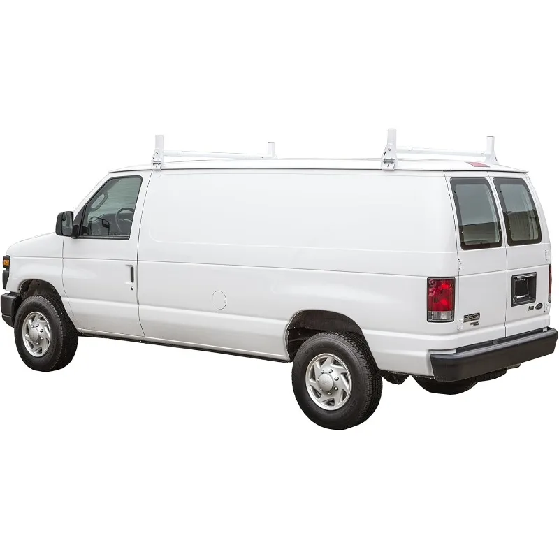 Ladder Rack for Work Van, Adjustable Width, White Powder-Coated Carbon Steel, Contractor Rack for Vans, Cargo Rack for Vans