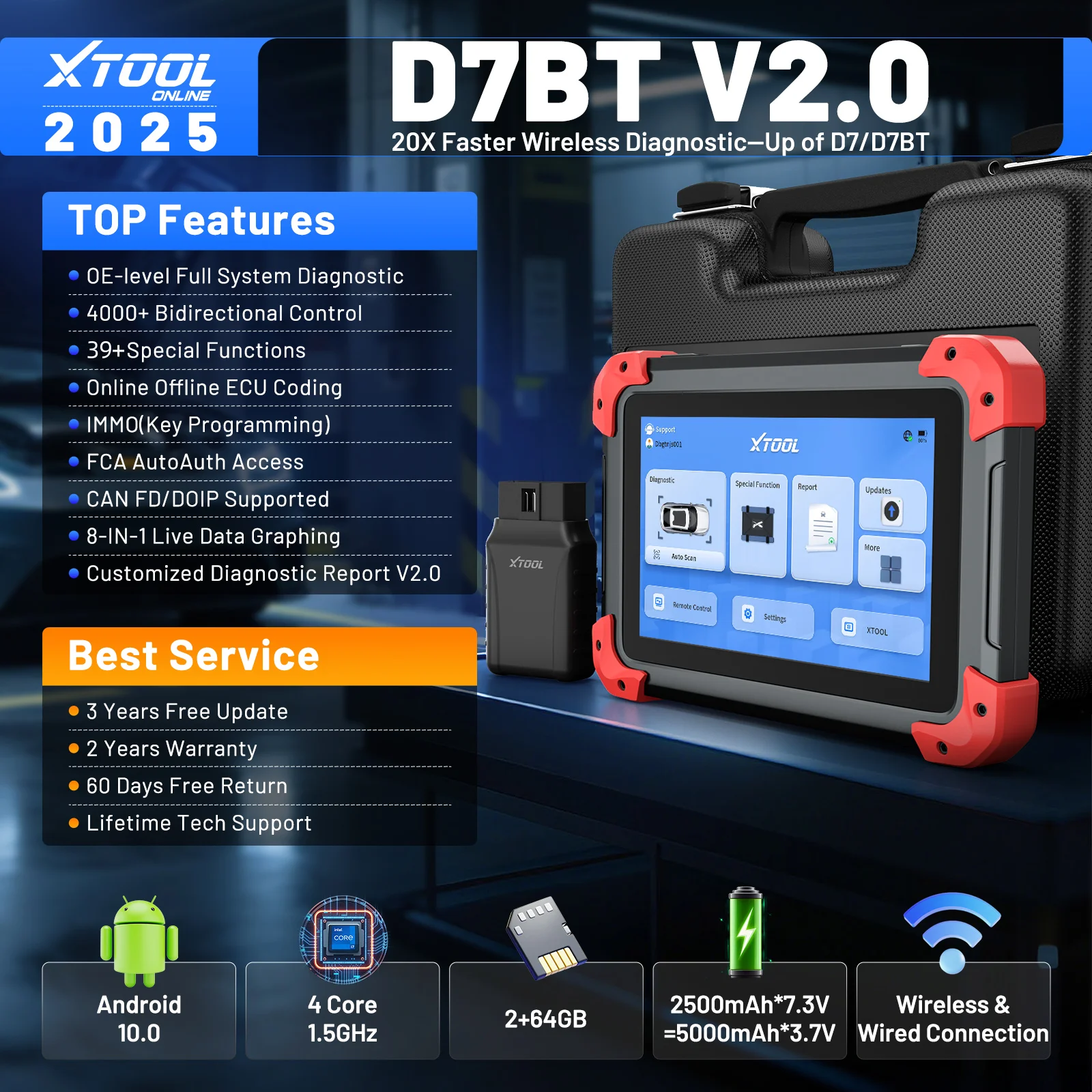 XTOOL D7 BT بلوتوث Obd2 الماسح الضوئي جميع نظام أداة تشخيص السيارة ECU ترميز أداة السيارات مع 39 + إعادة تعيين ترقية D7