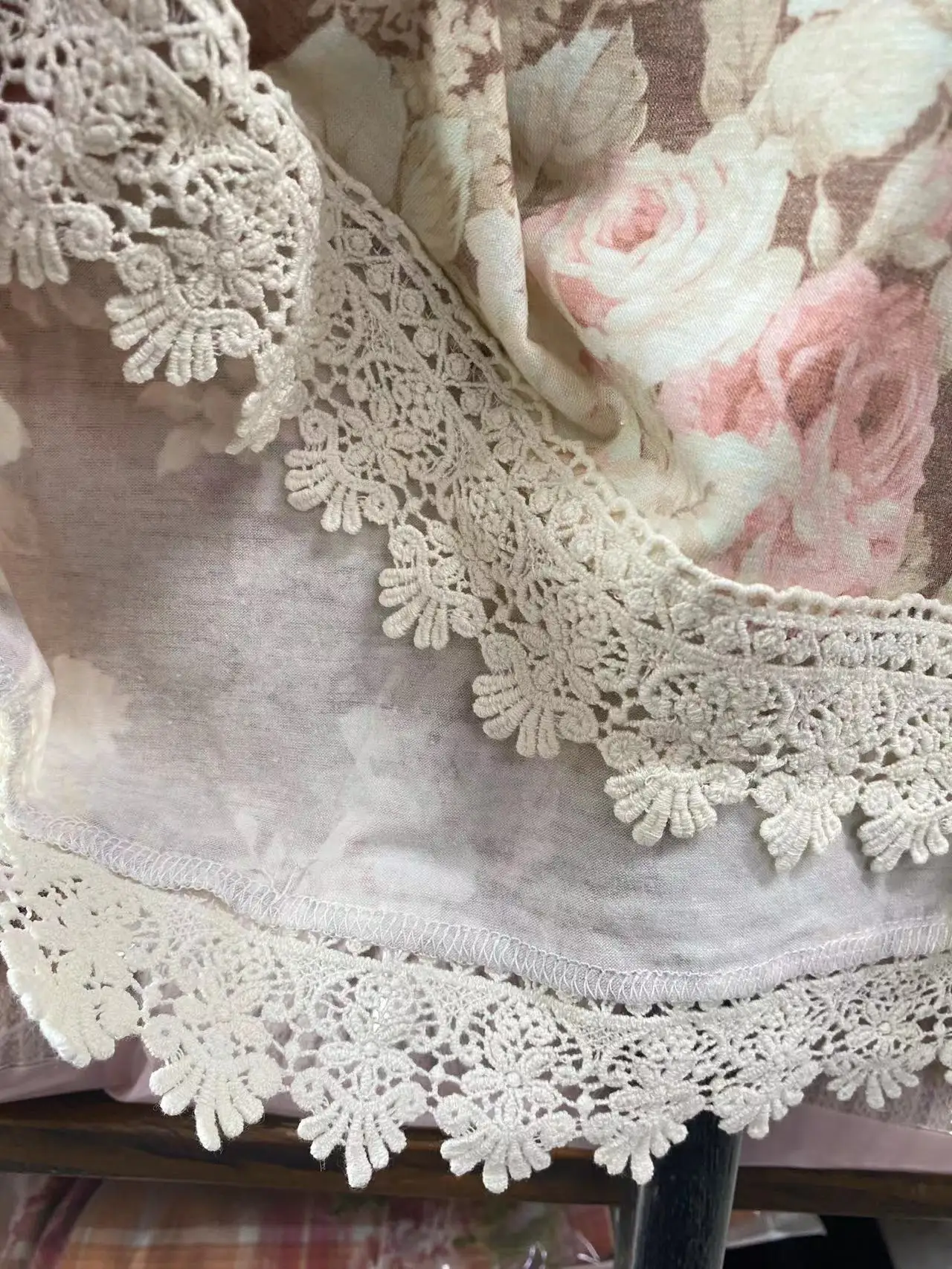 مبيعات اليابان ليز ليزا القطن محبوك الأزهار المطبوعة بلوزة الدانتيل شبكة البلوز قمصان قصيرة الأكمام #5