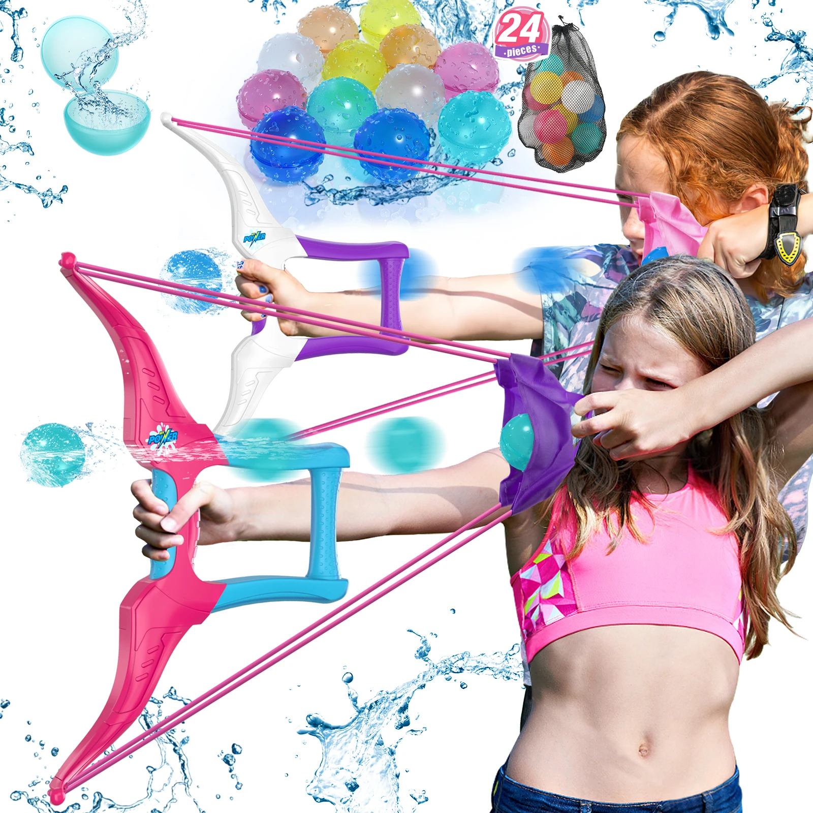 Reusable Water Balloon Bow and Arrow Launcher with Water Balloons Bomb Summer Fun Water Pool Activities Outdoor Water Toys Games