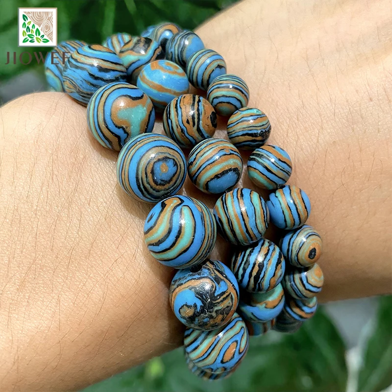 Blue Lace Malachite Stone Loose Round Spacer Beads DIY Bracelet Earrings for Fashion Jewelry Making 15\