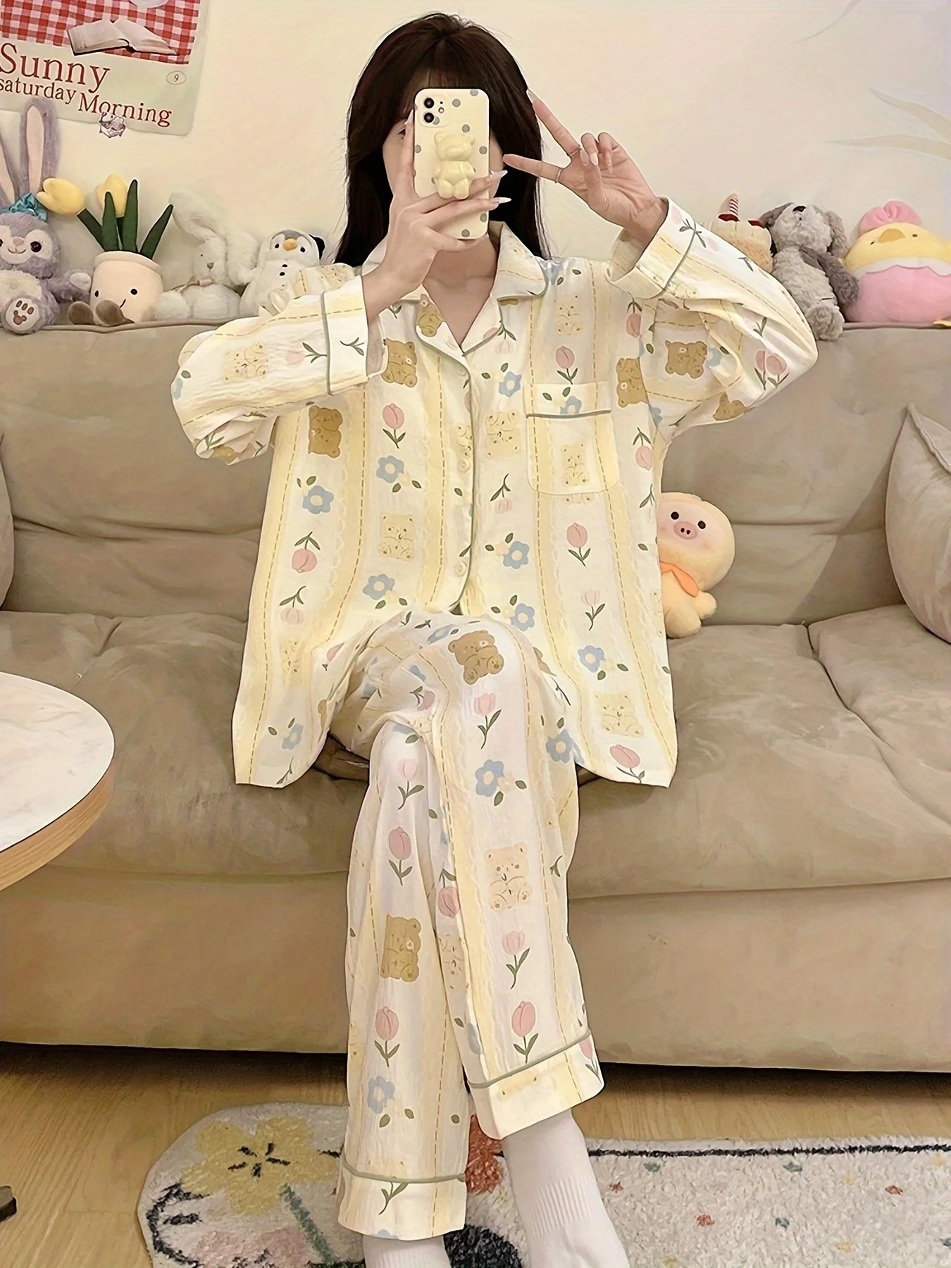 طقم بيجامة نسائي جديد عالي الجمالي للخريف/الشتاء - ملابس مريحة وبسيطة وغير رسمية