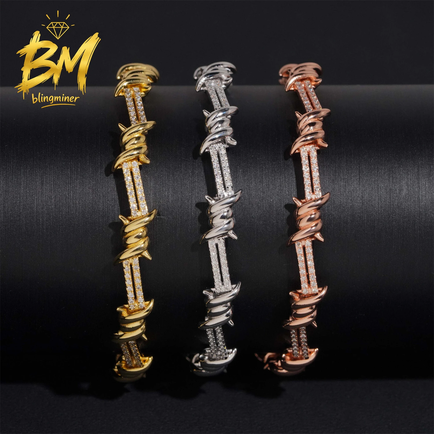 Blingminer 7mm 925 Silver Twisted Moissanite Cuban Link Chain Bracelet For Men Women S925 Silver Jewelry Pass Diamonds Tester GR