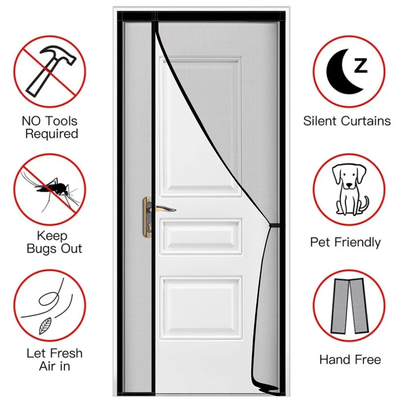 

Magnetic Door Screen Custom Size Mosquito Net Curtain Fly Insect Automatic Closing Invisible Mesh For Kitchen indoor living room