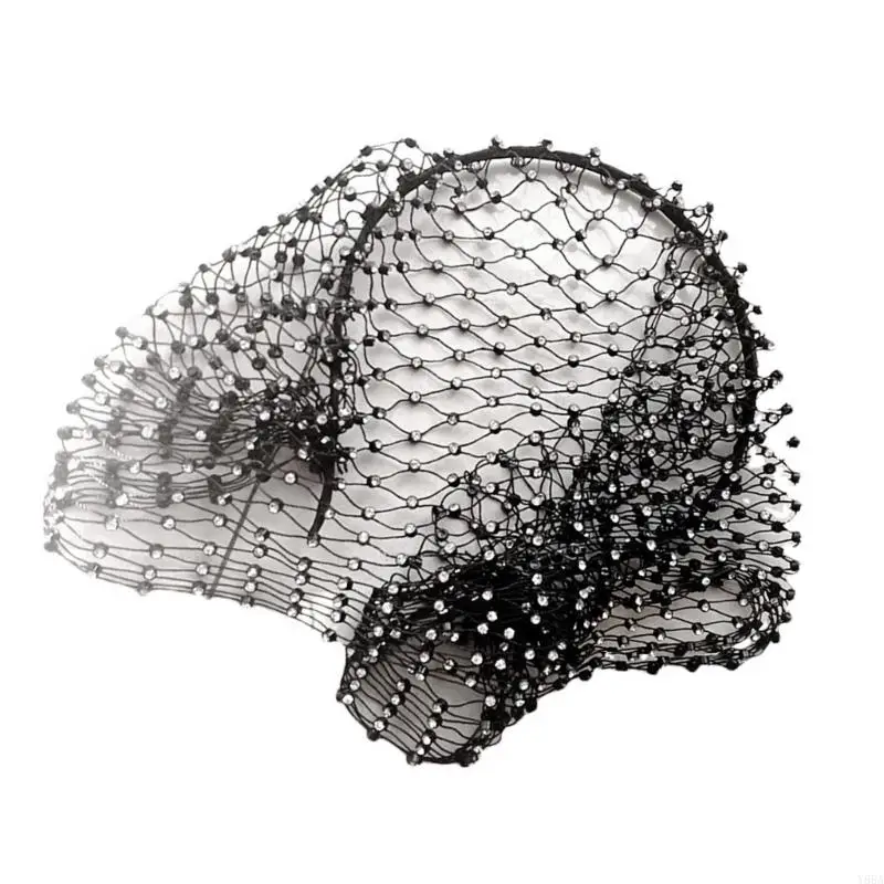 

Y88A Decorative Rhinestones Mesh Veil Bridal Accessory Stylish Hairbands Suitable For Bridal Showers And Evening Celebrations