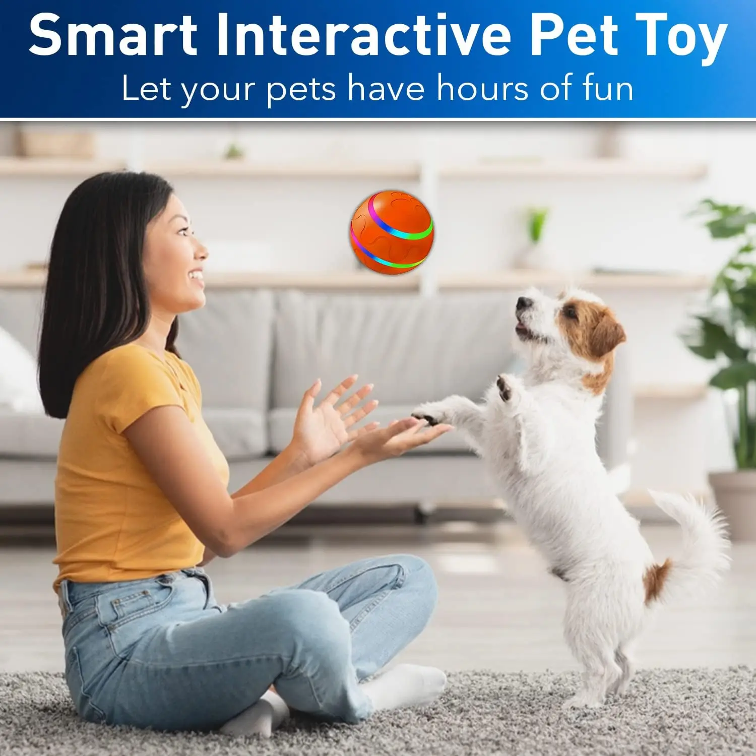 Interactive Dog Ball Toy - Automatic Pet Ball for Dogs - Automatic Ball with USB Charging & LED Lights Active Rolling for