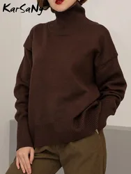 Warm Winter Sweaters Women Turtleneck Oversize Pullovers Casual Knitwear Long Sleeve Basic Knitted Tops Brown Sweater For Women