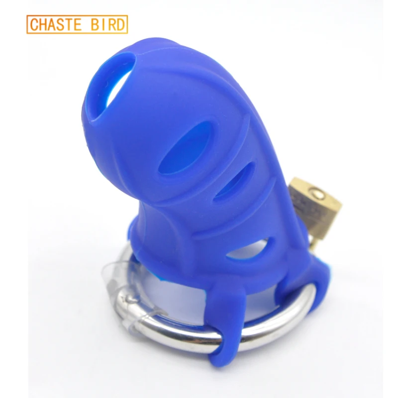 CHASTE BIRD Male New Extreme Silicone Soft Belt Chastity Device With Stainless Steel adjustable Ring Padlock Sex Toys BDSM A310