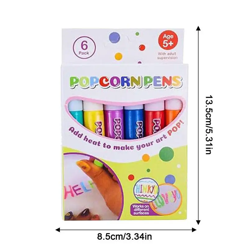 6pcs Magic PopcornPens Puffy3d Art Safe Pen For Greeting Birthday Cards Kids Bubble Pen Diy Handmade Cotton Pen Kids Gifts