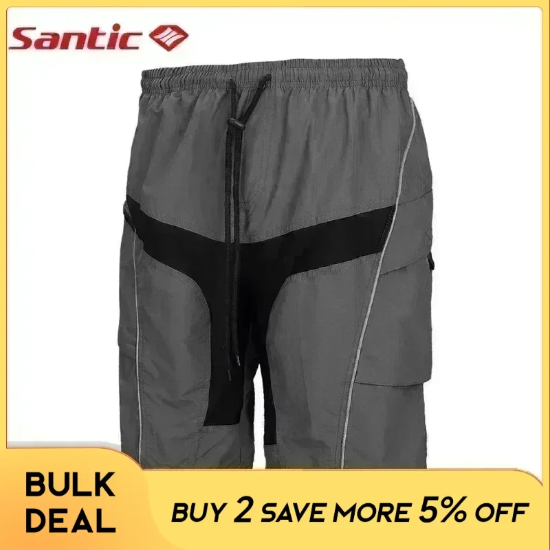 Santic Men's Cycling Shorts Summer Detachable 4D Padded Shockproof Mountain Downhill Riding Pants Quick Dry Hiking Work Shorts