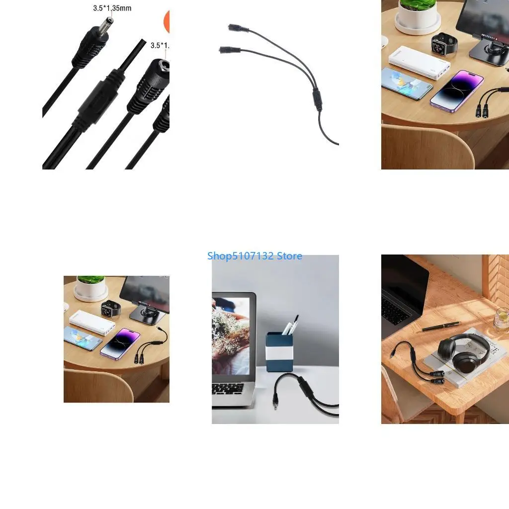 87HD Y Splitter Cable DC3.5mm x 1.35mm 1 Male to 2 Female Adapter Cord for CCTV Security Camera LED Strips Light 35cm